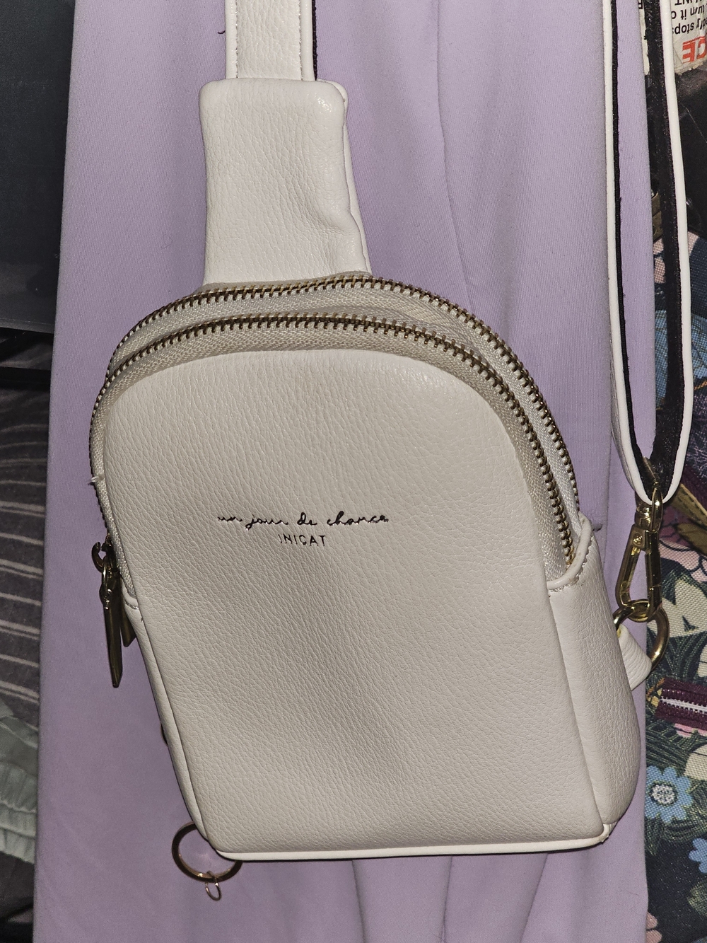 Inicat White Crossbody Sling Bag with Dual Zips